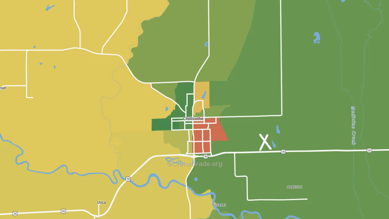 Chillicothe, MO Map of Robbery Rates