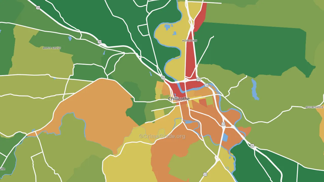 Chillicothe, OH Map of Robbery Rates