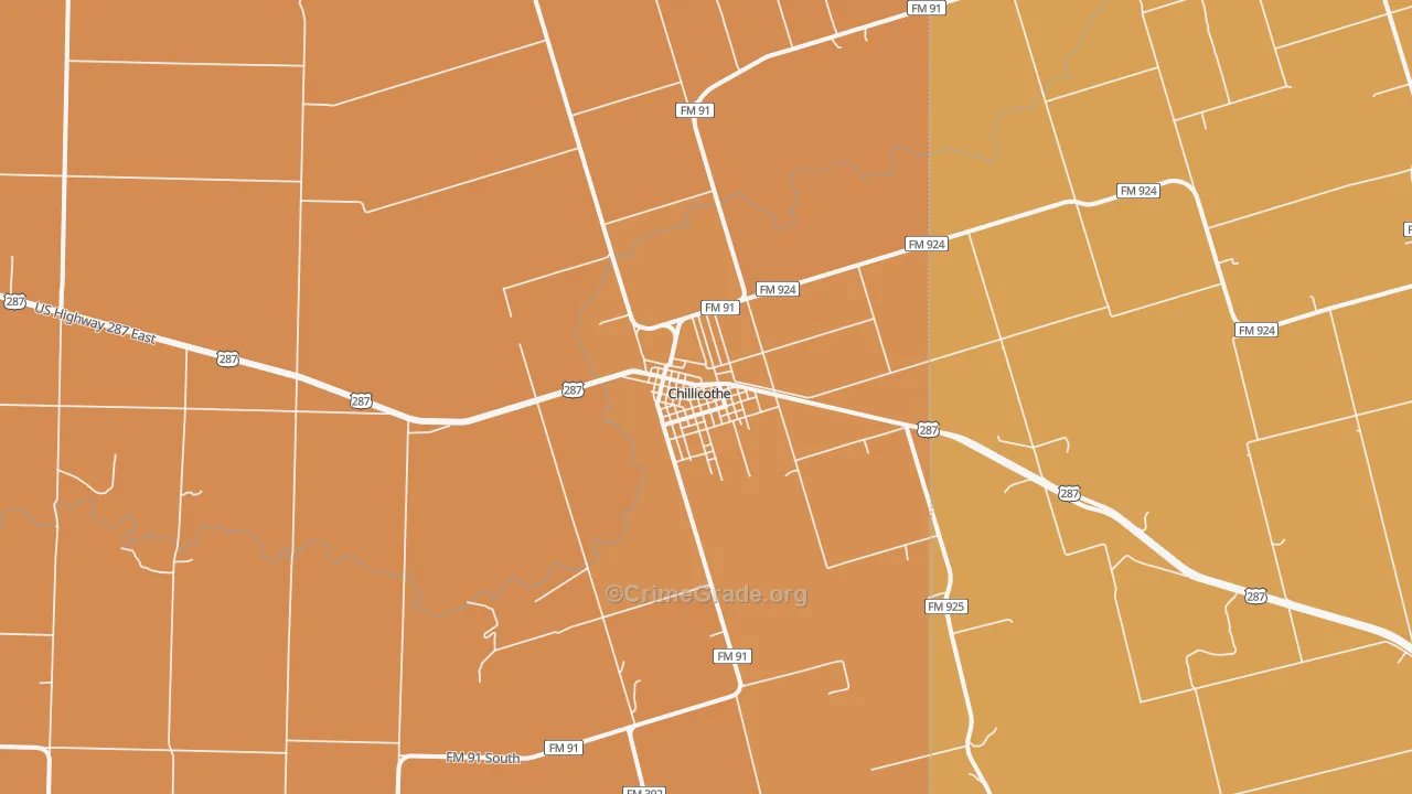 Chillicothe, TX Map of Robbery Rates