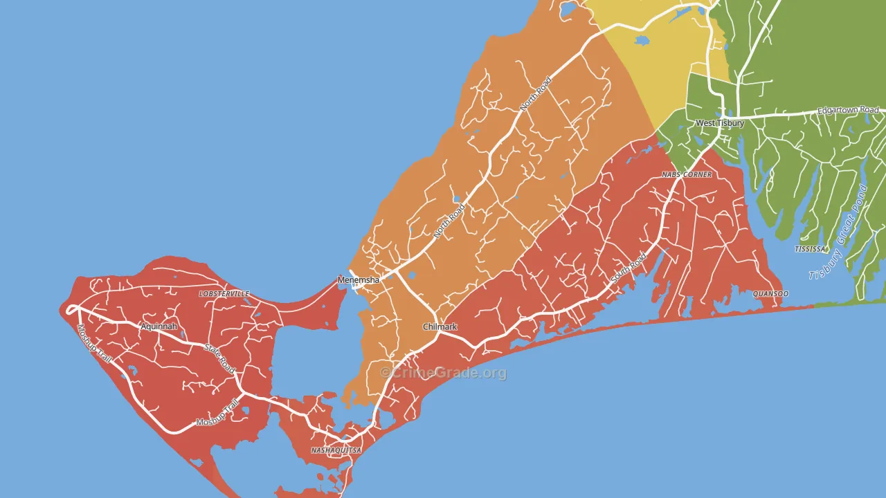 Chilmark, MA Map of Robbery Rates