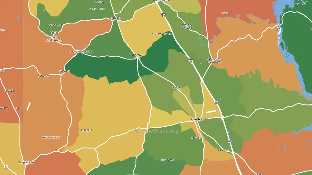 Chilton County, AL Map of Robbery Rates