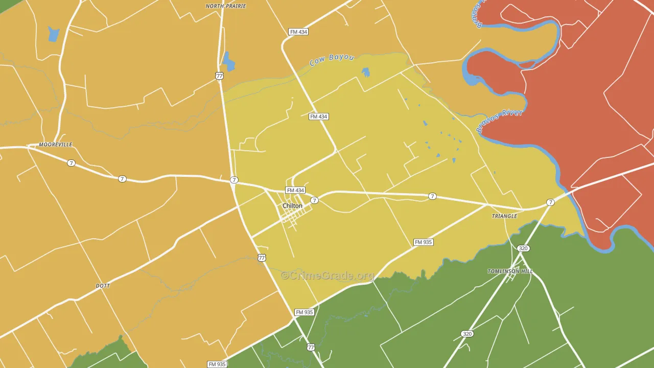 Chilton, TX Map of Robbery Rates