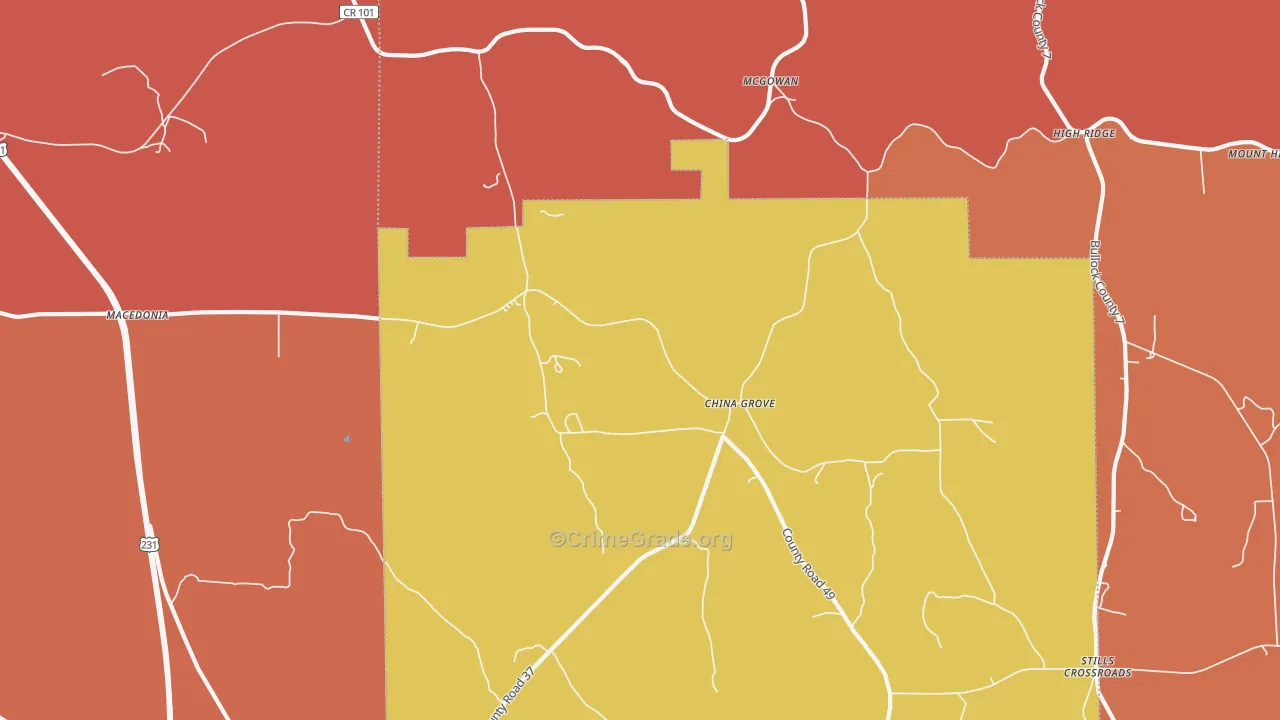 China Grove, AL Map of Robbery Rates
