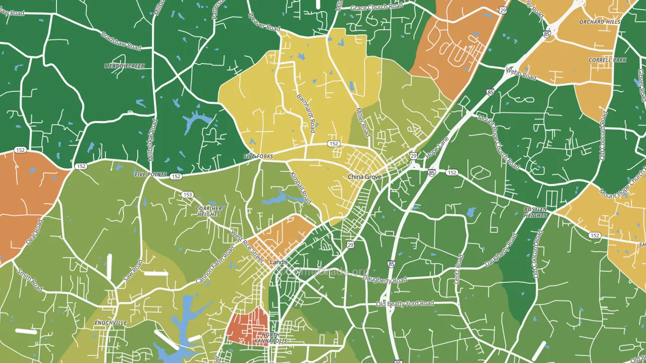 China Grove, NC Map of Robbery Rates