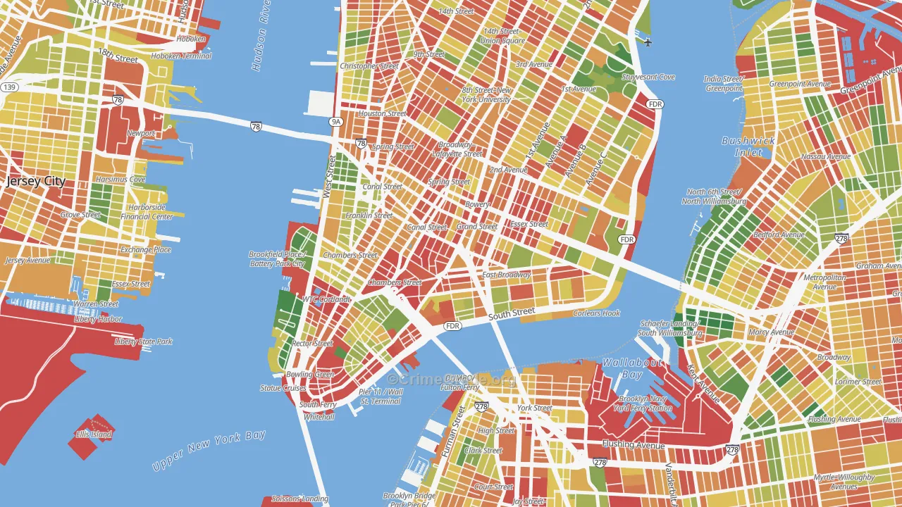 Chinatown, Manhattan, NY Map of Robbery Rates