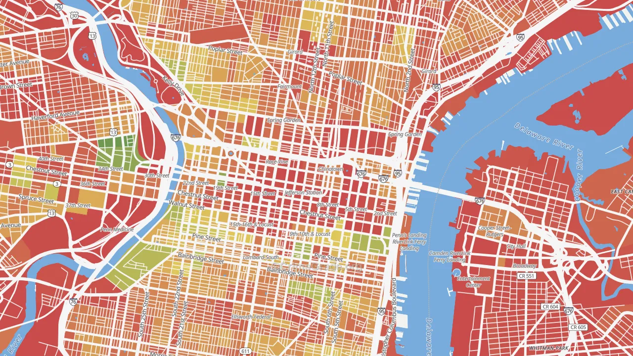 Chinatown, Philadelphia, PA Map of Robbery Rates