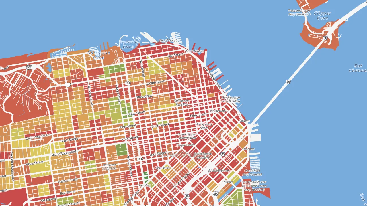 Chinatown-San Francisco, San Francisco, CA Map of Robbery Rates