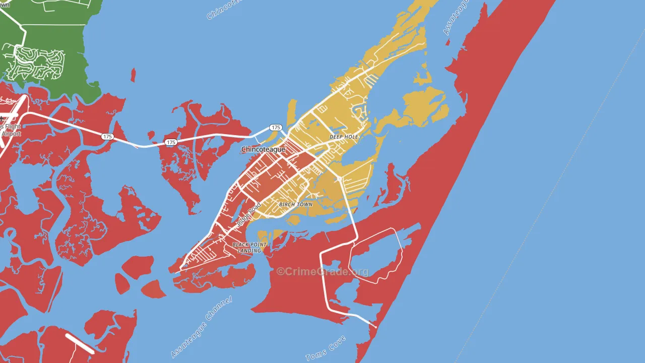 Chincoteague Island, VA Map of Robbery Rates