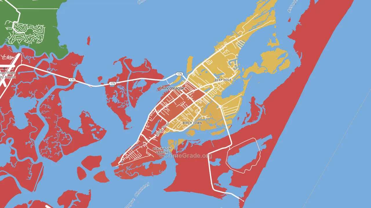 Chincoteague, VA Map of Robbery Rates