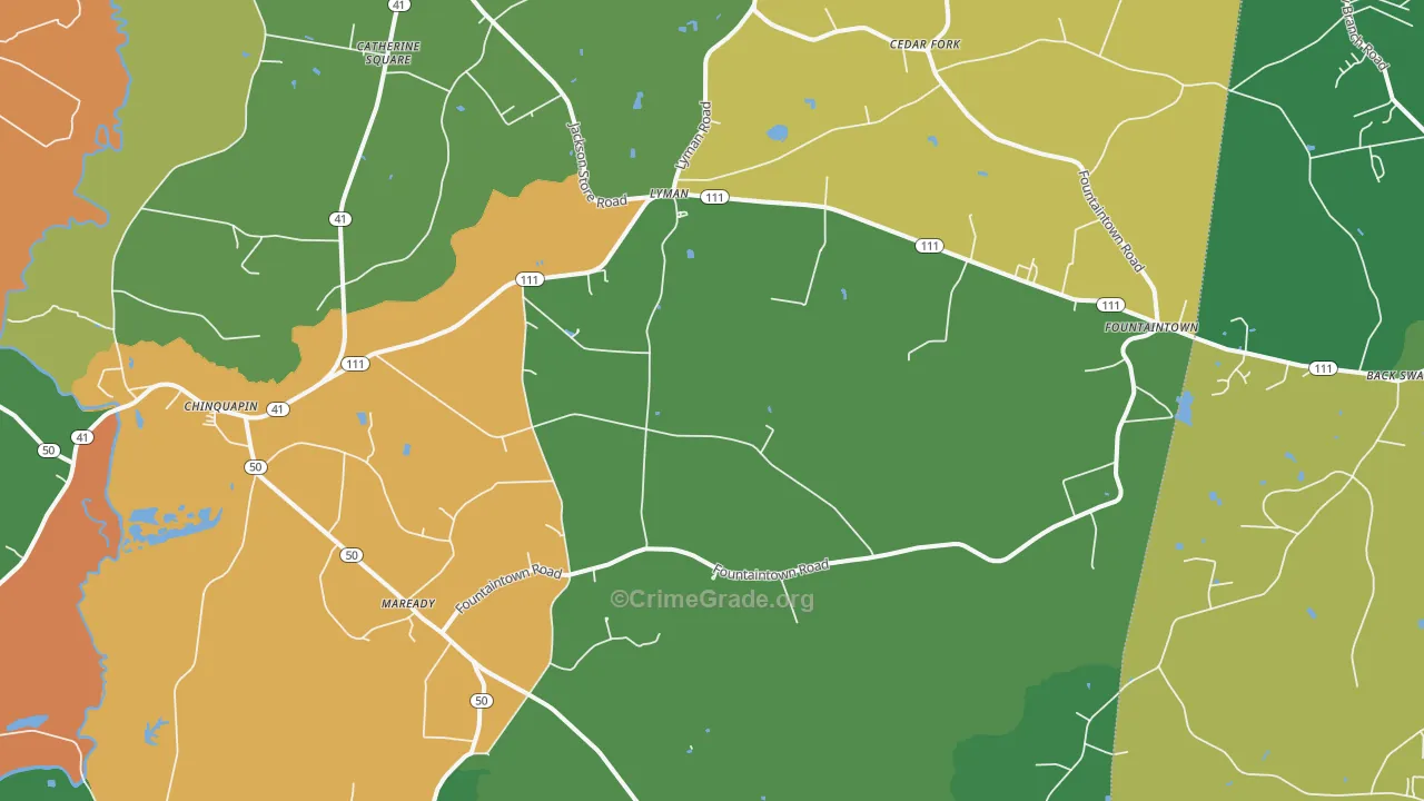 Chinquapin, NC Map of Robbery Rates