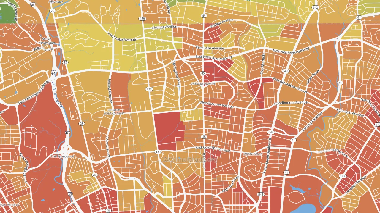 Chinquapin Park-Belvedere, Baltimore, MD Map of Robbery Rates