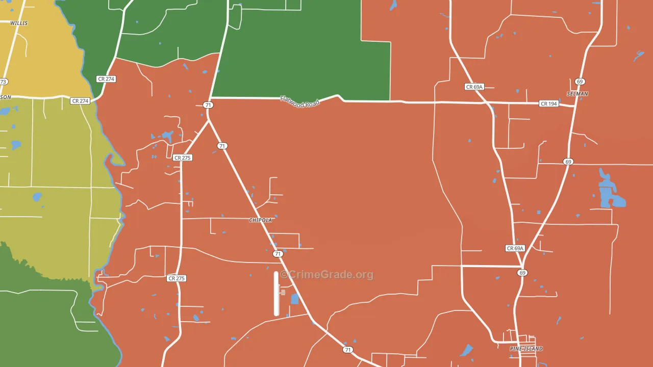 Chipola, FL Map of Robbery Rates