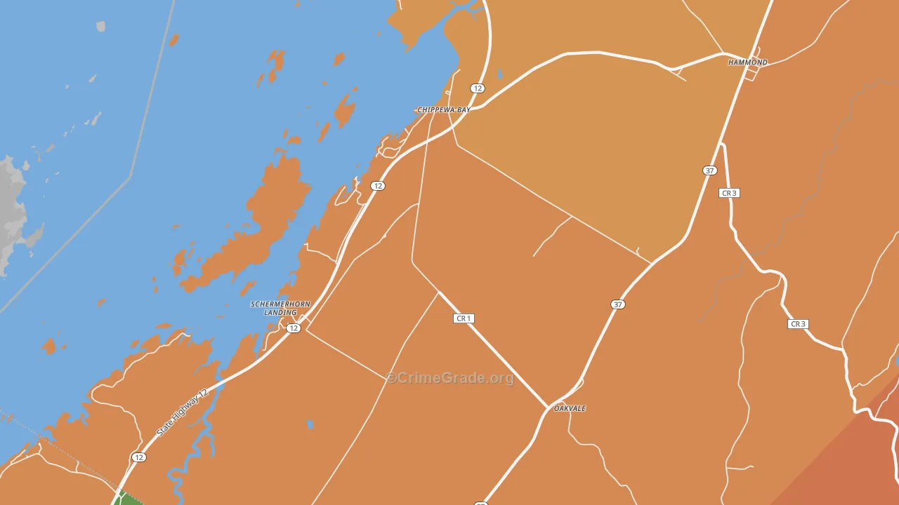 Chippewa Bay, NY Map of Robbery Rates