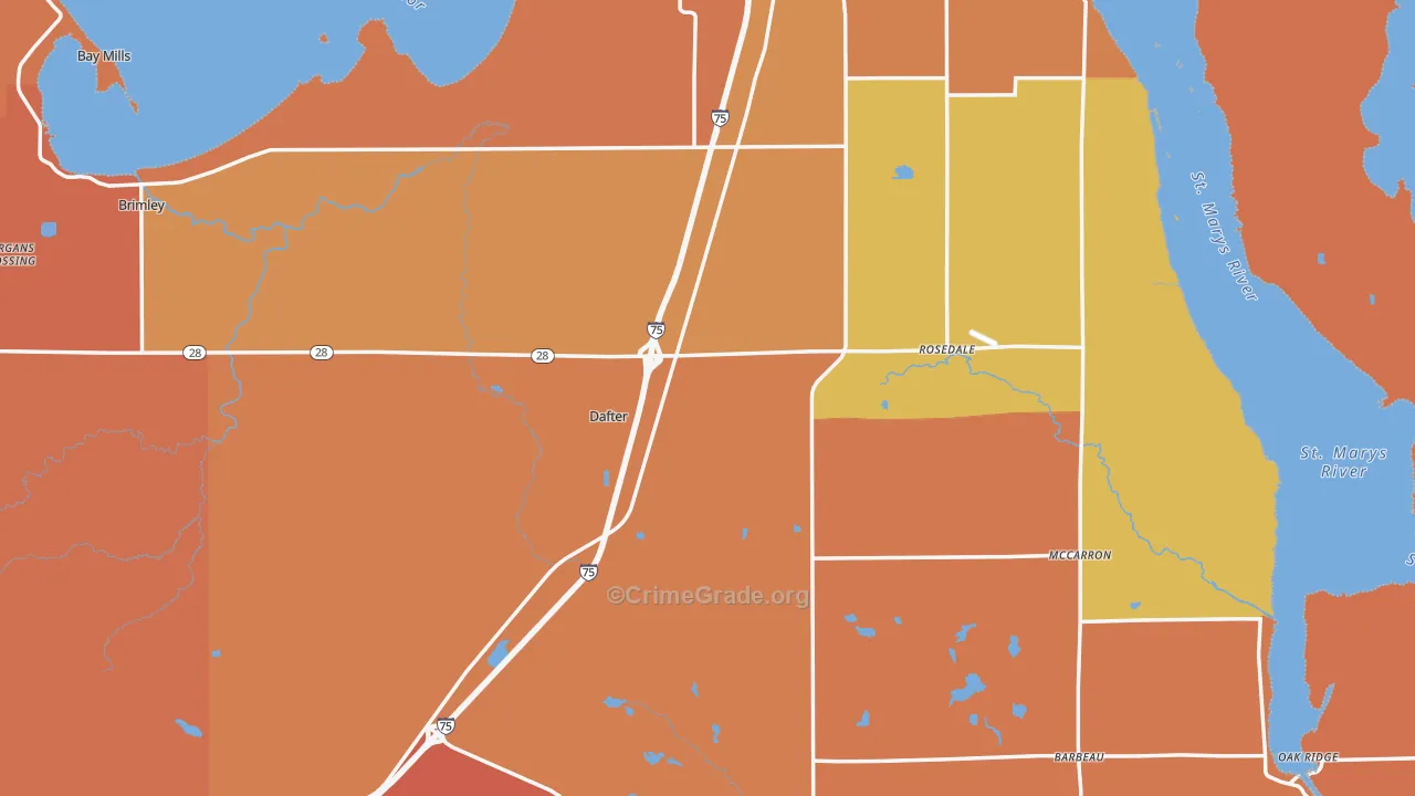 Chippewa County, MI Map of Robbery Rates