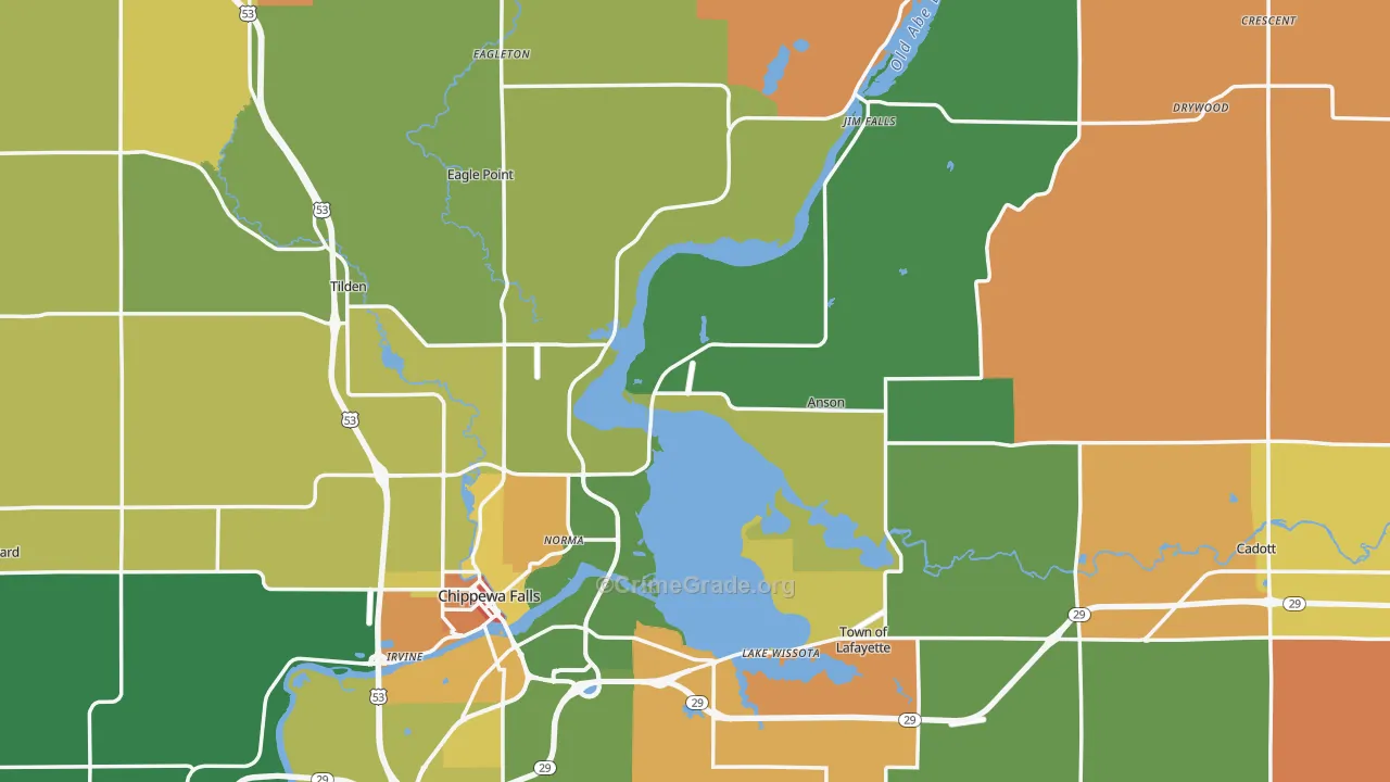Chippewa County, WI Map of Robbery Rates