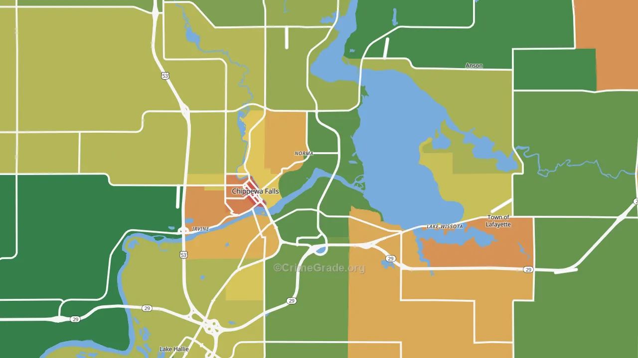 Chippewa Falls, WI Map of Robbery Rates