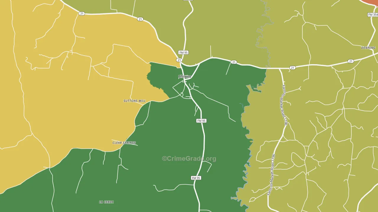Chireno, TX Map of Robbery Rates