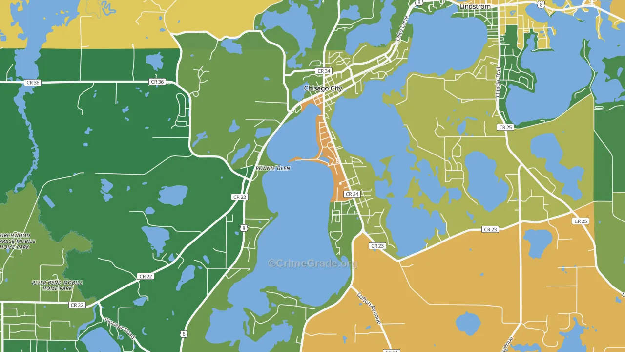 Chisago City, MN Map of Robbery Rates