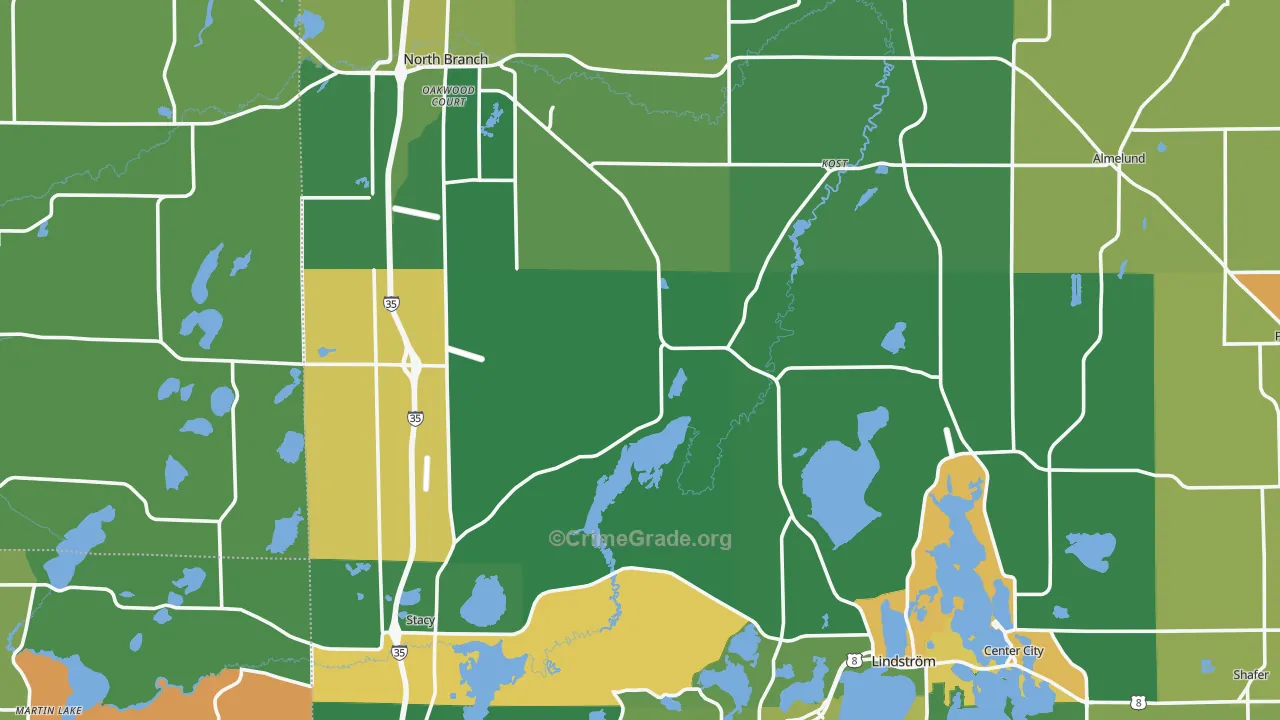 Chisago County, MN Map of Robbery Rates