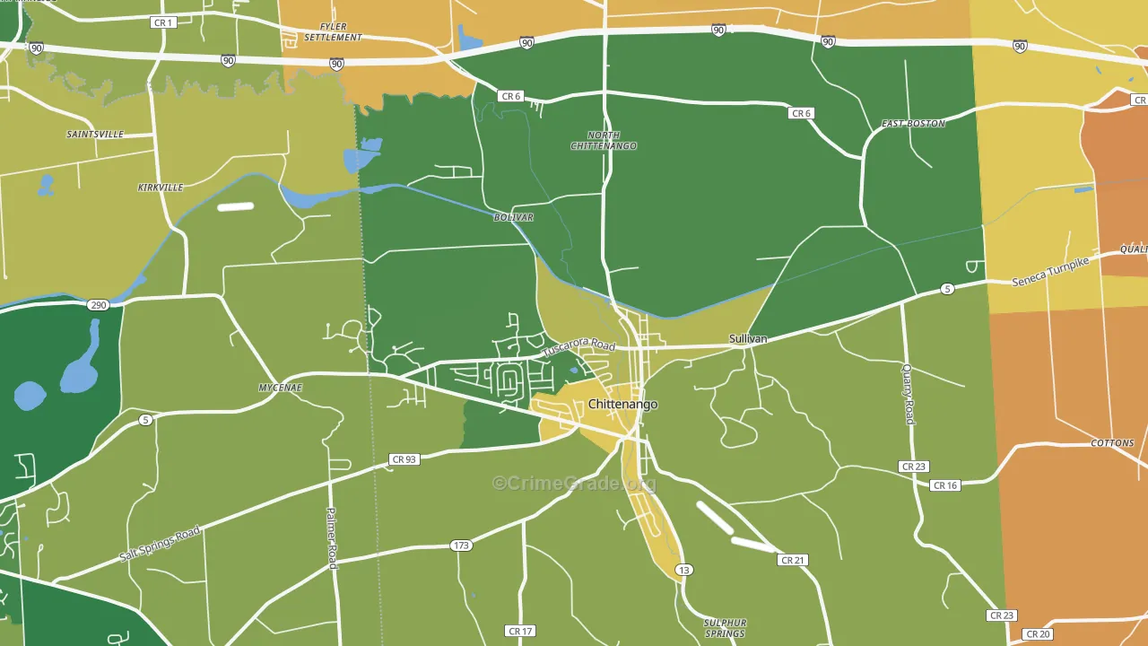 Chittenango, NY Map of Robbery Rates
