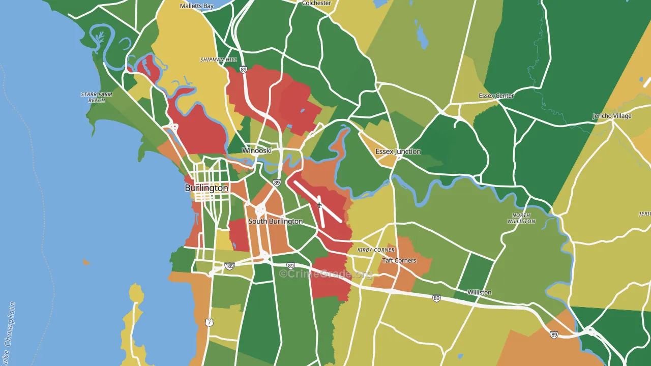 Chittenden County, VT Map of Robbery Rates