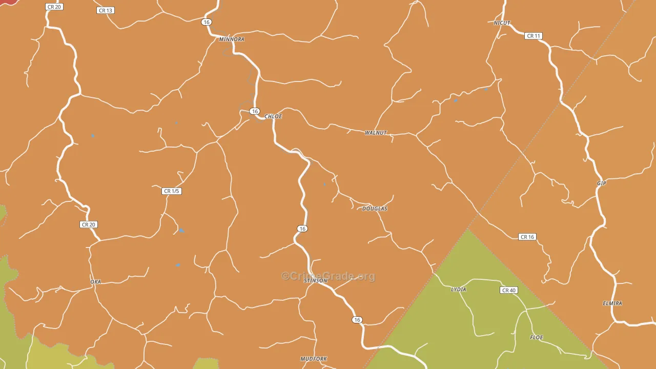 Chloe, WV Map of Robbery Rates