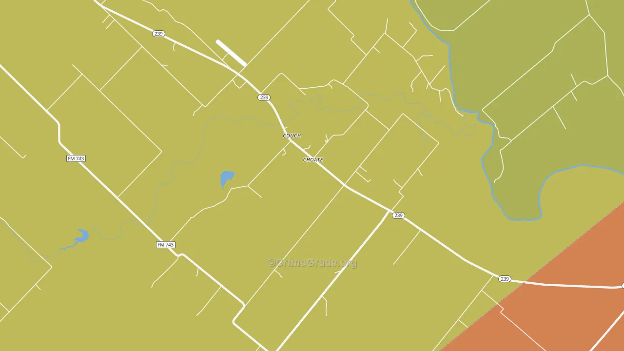 Choate, TX Map of Robbery Rates