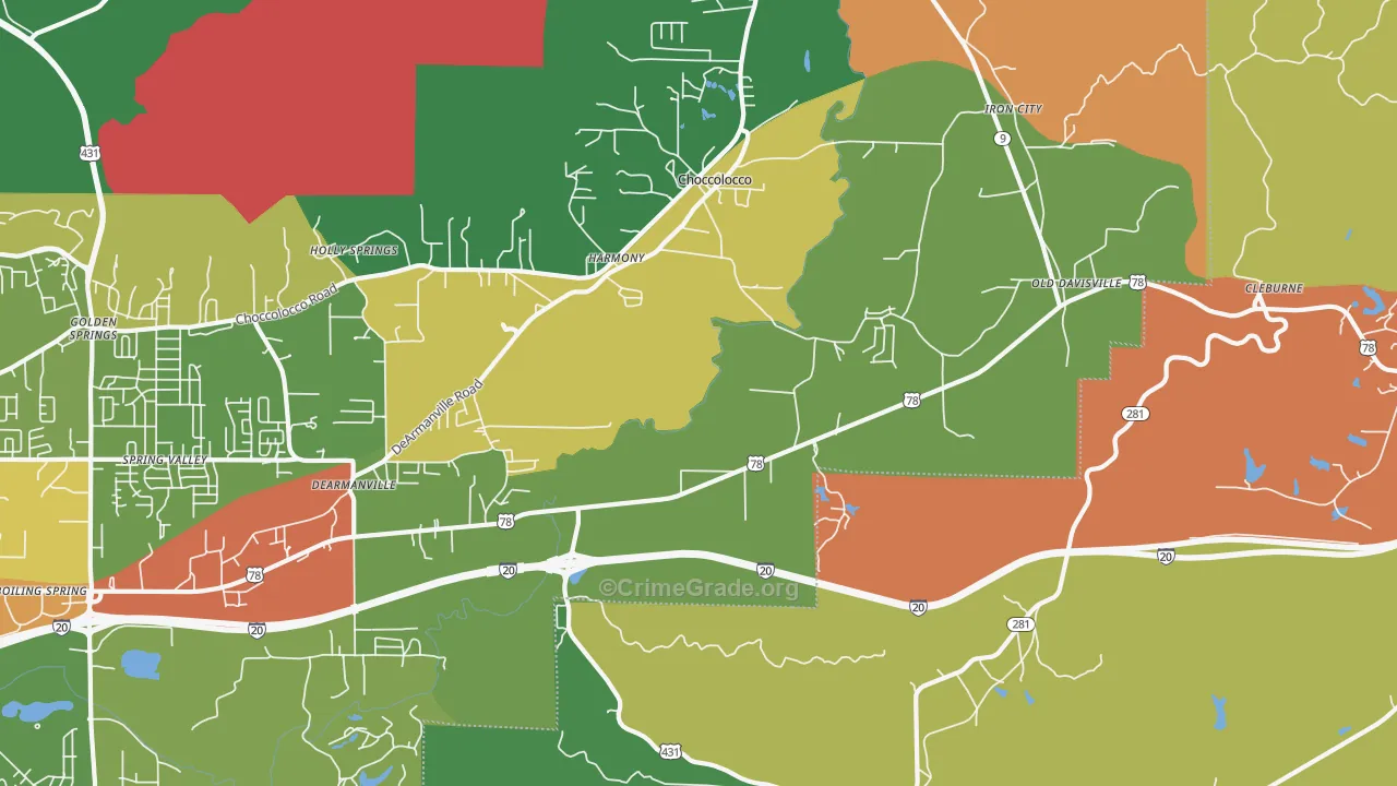 Choccolocco, AL Map of Robbery Rates