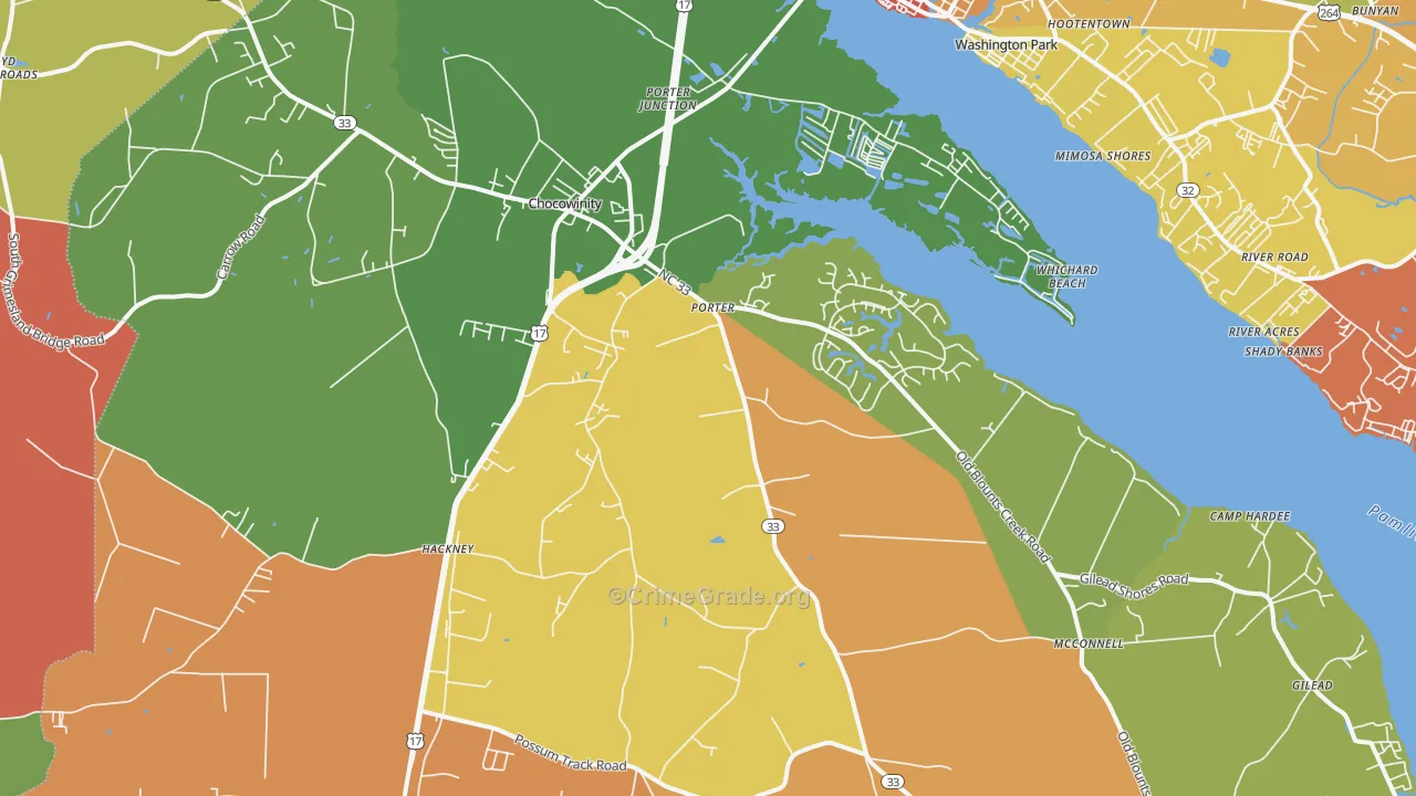 Chocowinity, NC Map of Robbery Rates