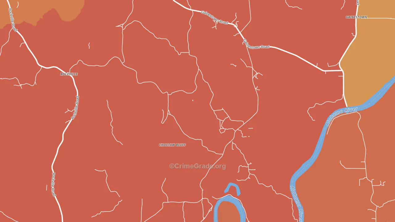 Choctaw Bluff, AL Map of Robbery Rates