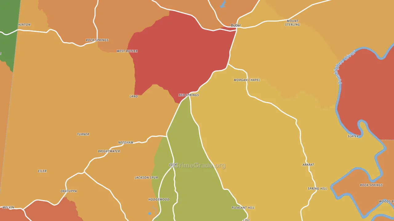 Choctaw County, AL Map of Robbery Rates