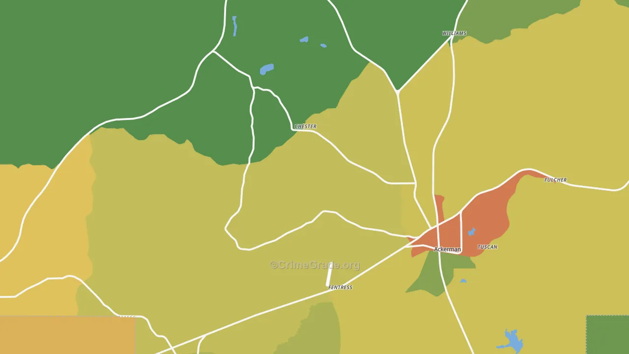 Choctaw County, MS Map of Robbery Rates