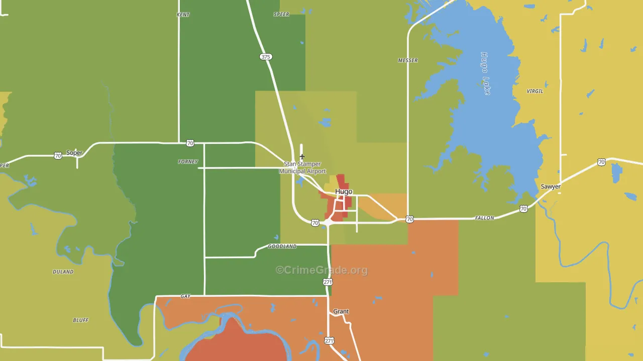 Choctaw County, OK Map of Robbery Rates
