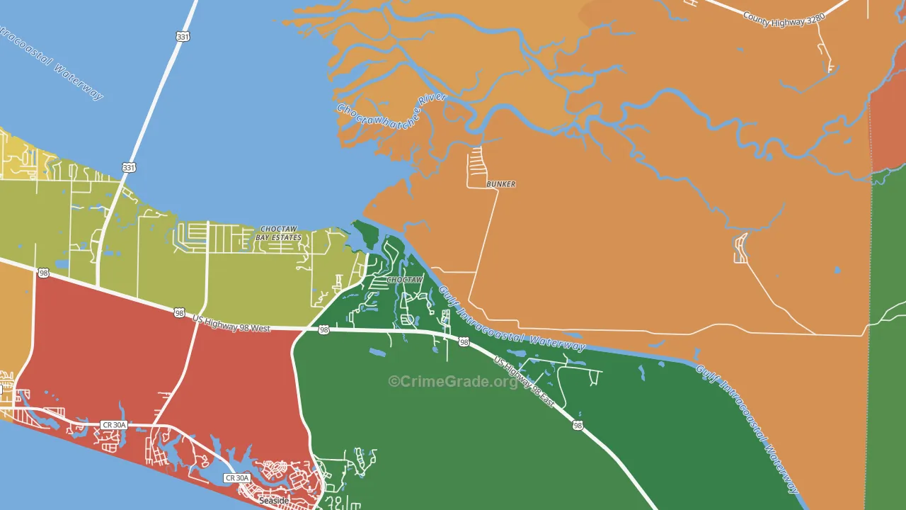 Choctaw, FL Map of Robbery Rates