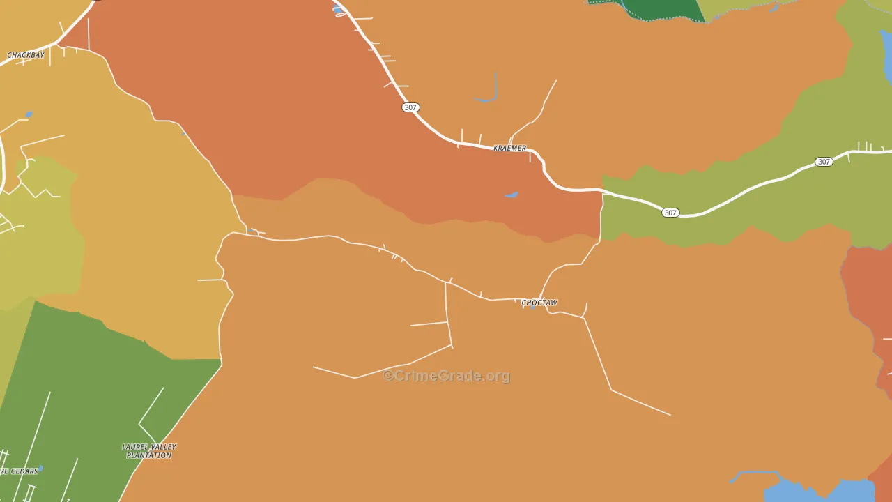 Choctaw, LA Map of Robbery Rates