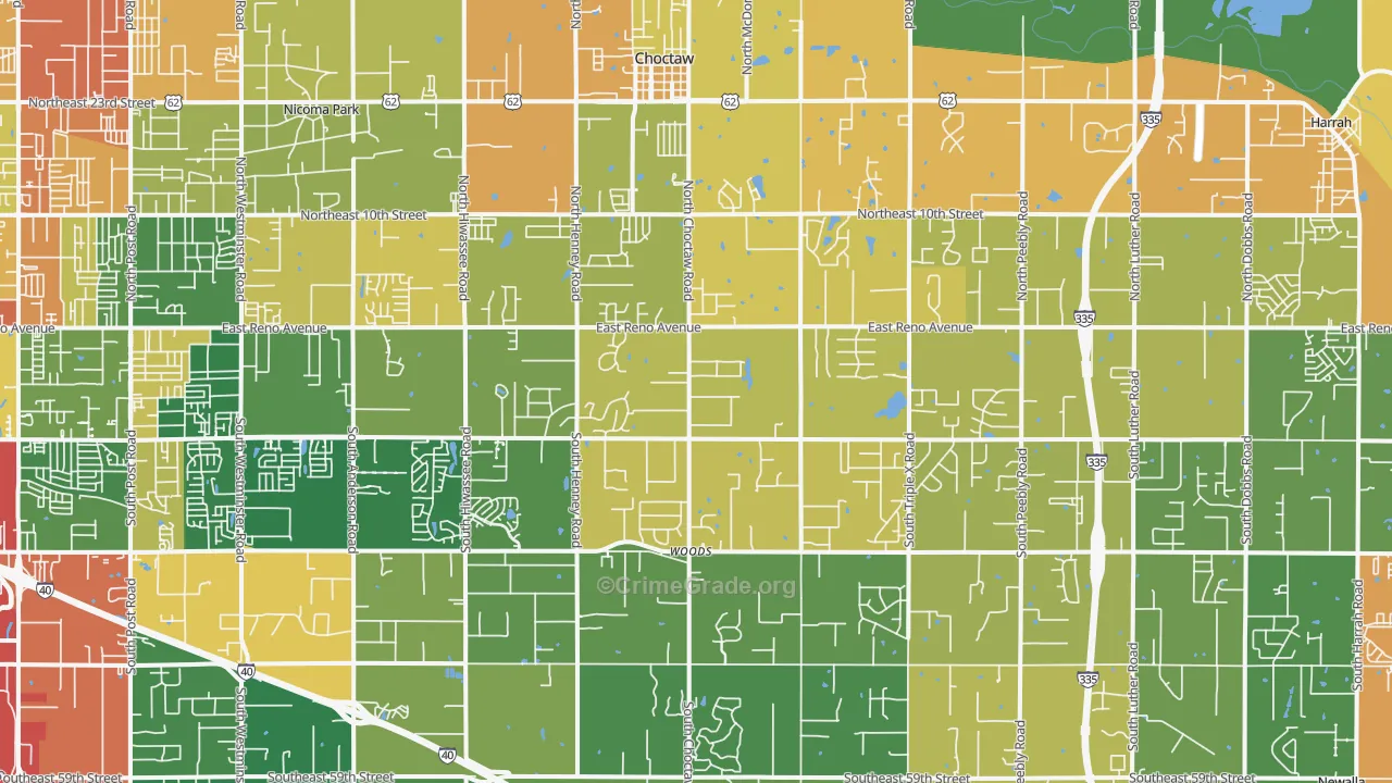 Choctaw, OK Map of Robbery Rates