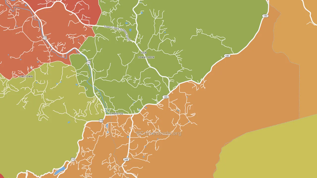Choestoe, GA Map of Robbery Rates