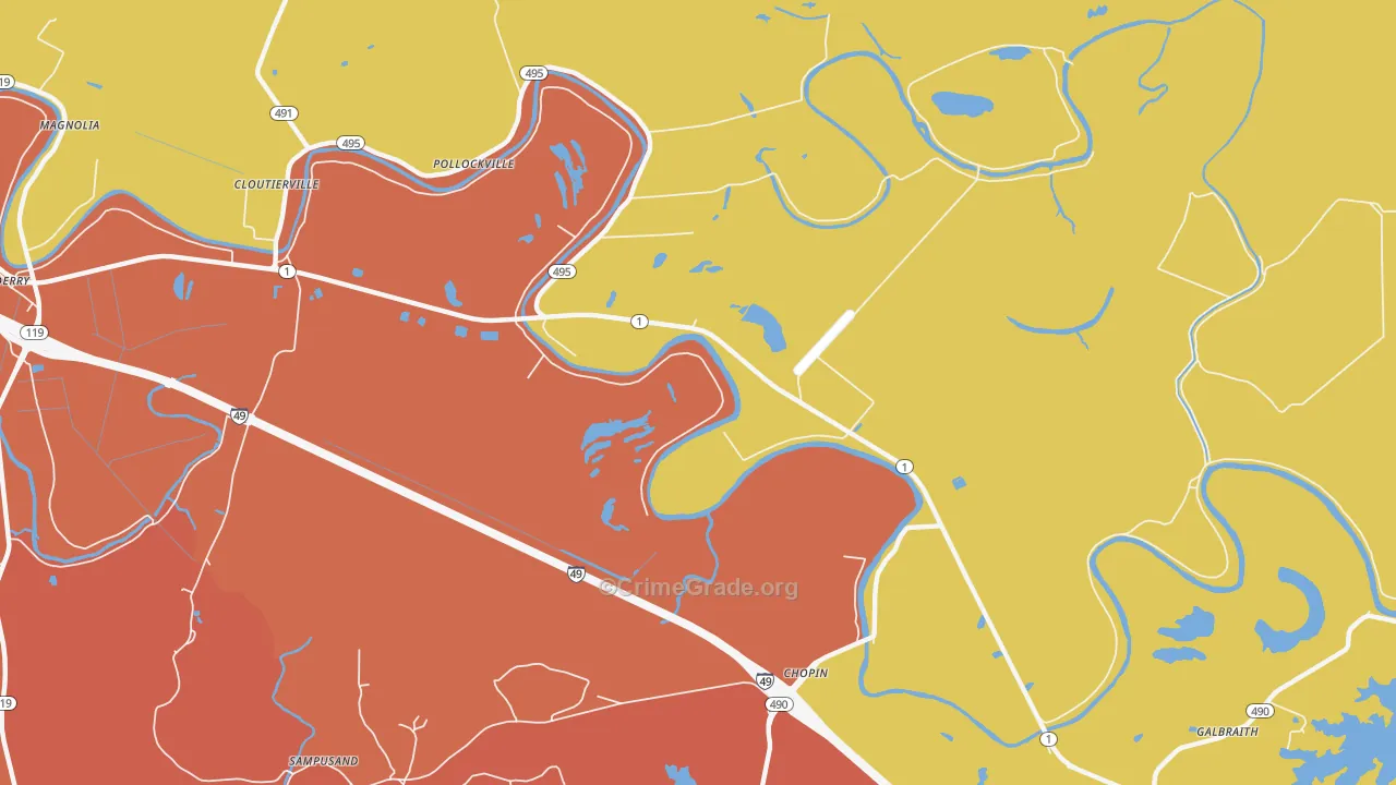 Chopin, LA Map of Robbery Rates