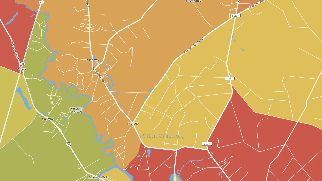 Choppee, SC Map of Robbery Rates