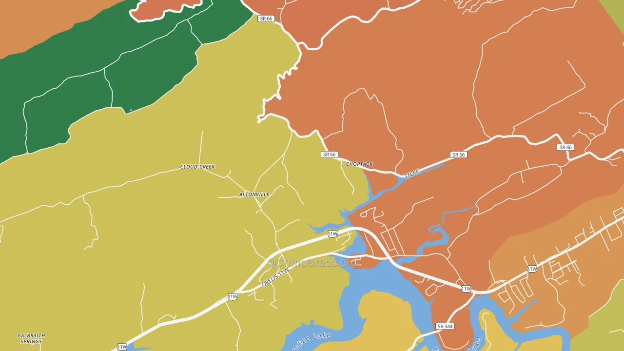 Choptack, TN Map of Robbery Rates