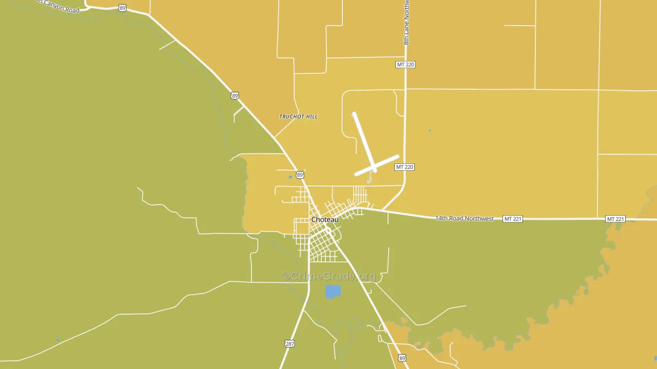 Choteau Junction, MT Map of Robbery Rates