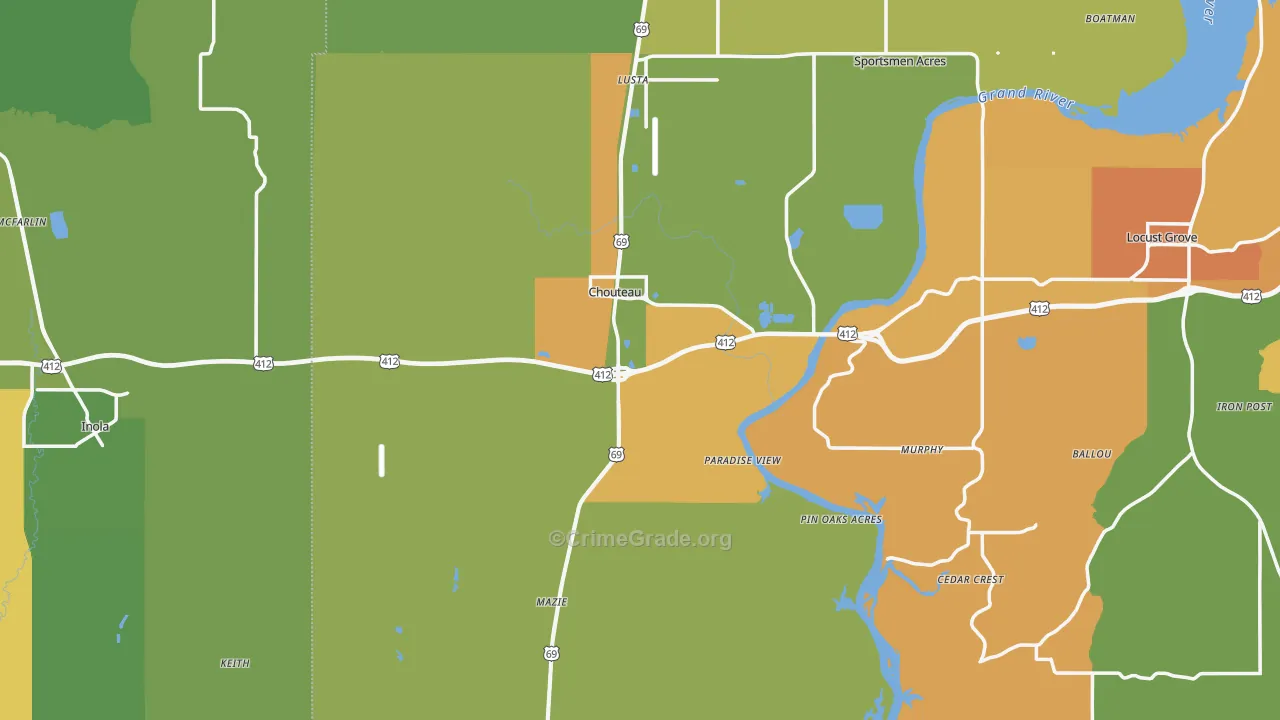 Chouteau, OK Map of Robbery Rates