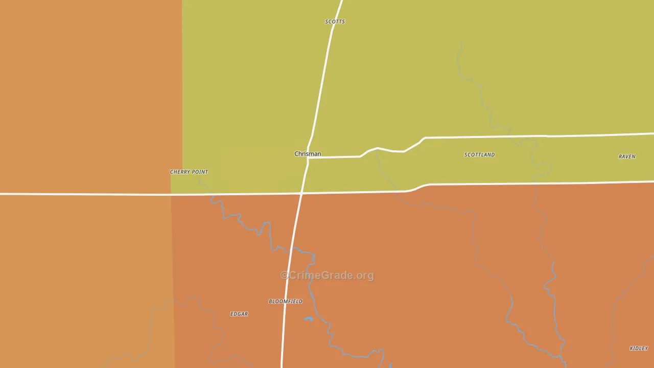 Chrisman, IL Map of Robbery Rates