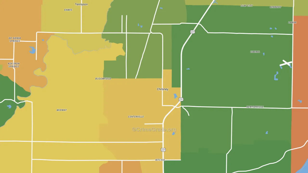 Chrisney, IN Map of Robbery Rates