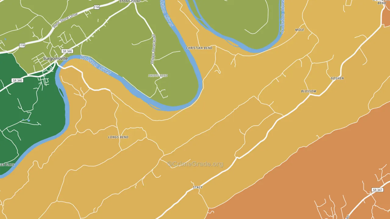 Christian Bend, TN Map of Robbery Rates