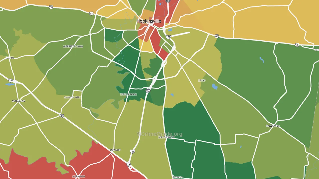Christian County, KY Map of Robbery Rates