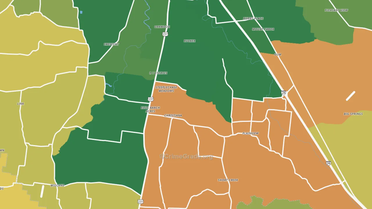 Christiana, TN Map of Robbery Rates