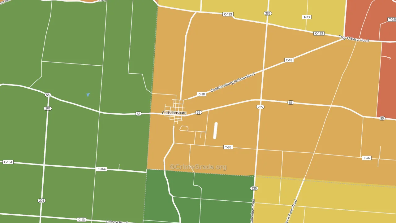 Christiansburg, OH Map of Robbery Rates