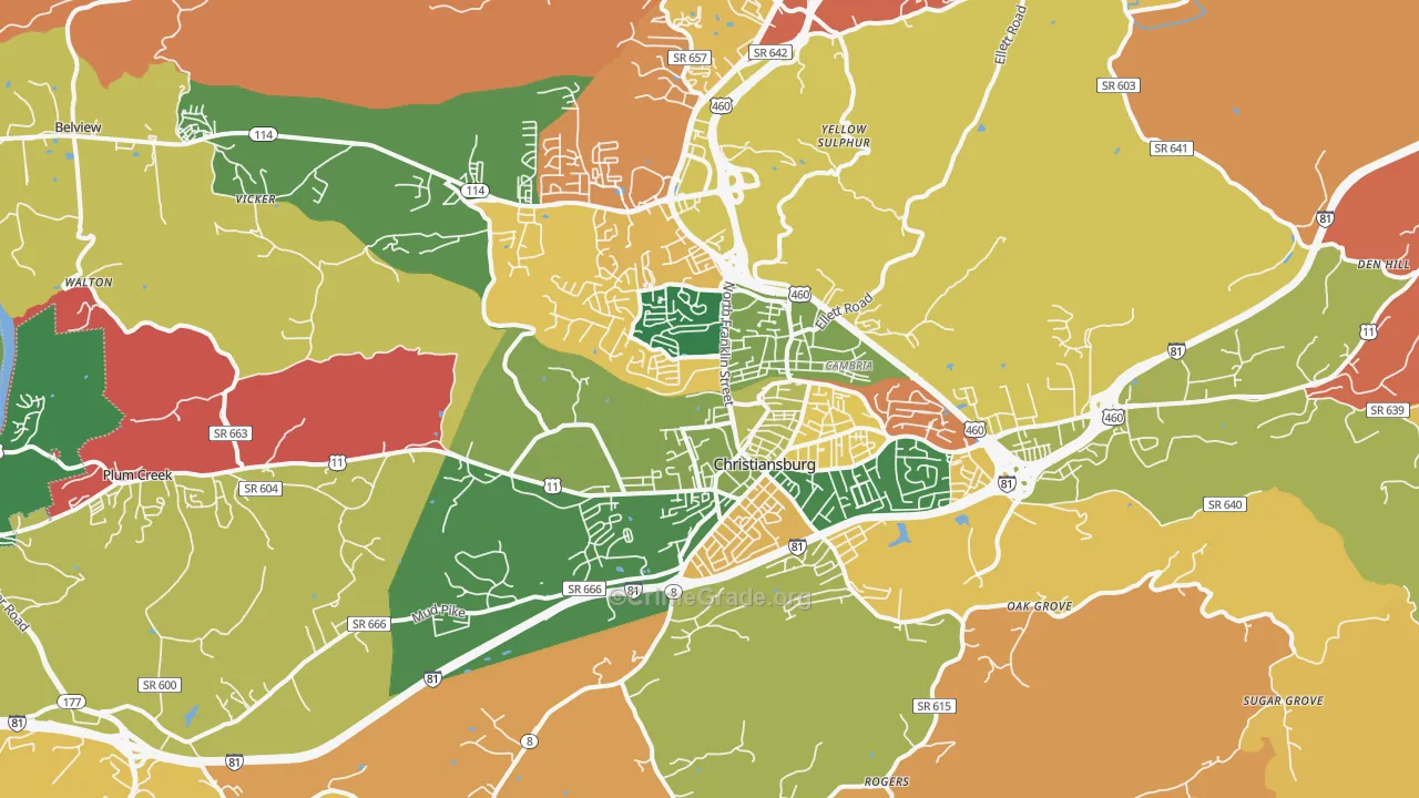 Christiansburg, VA Map of Robbery Rates