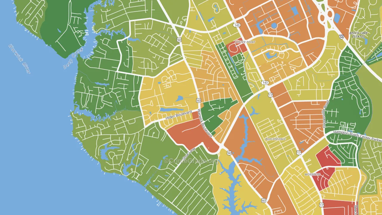 Christopher Newport, Newport News, VA Map of Robbery Rates
